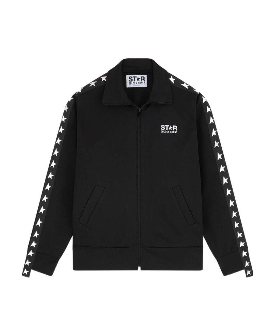 GOLDEN GOOSE BLACK DENISE STAR COLLECTION ZIPPED SWEATSHIRT WITH CONTRASTING WHITE STARS