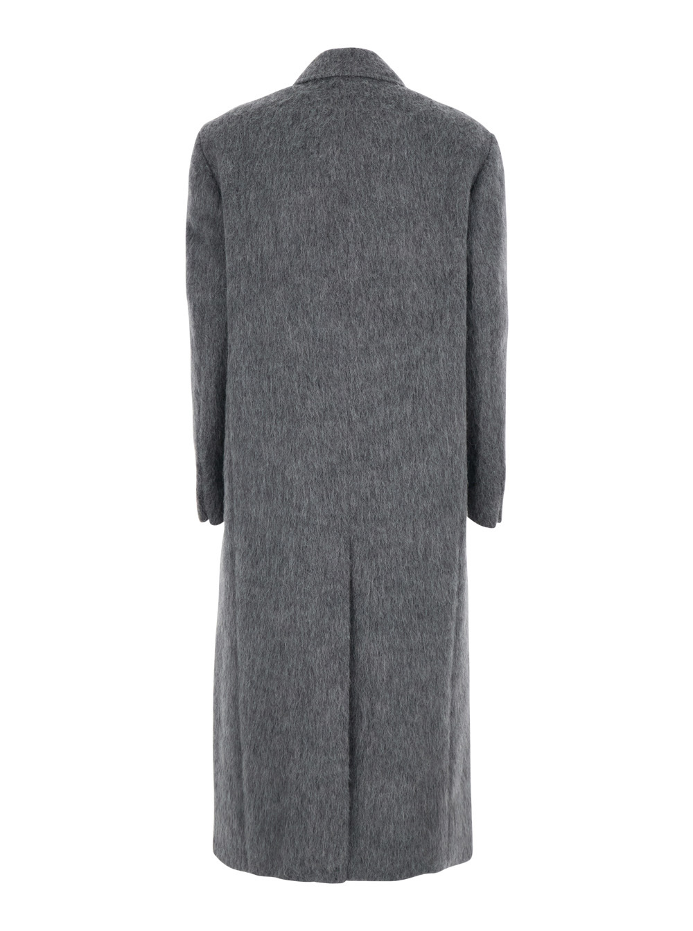 Dunst Grey Double-breasted Coat With Peak Revers In Brushed Wool Woman In Gray