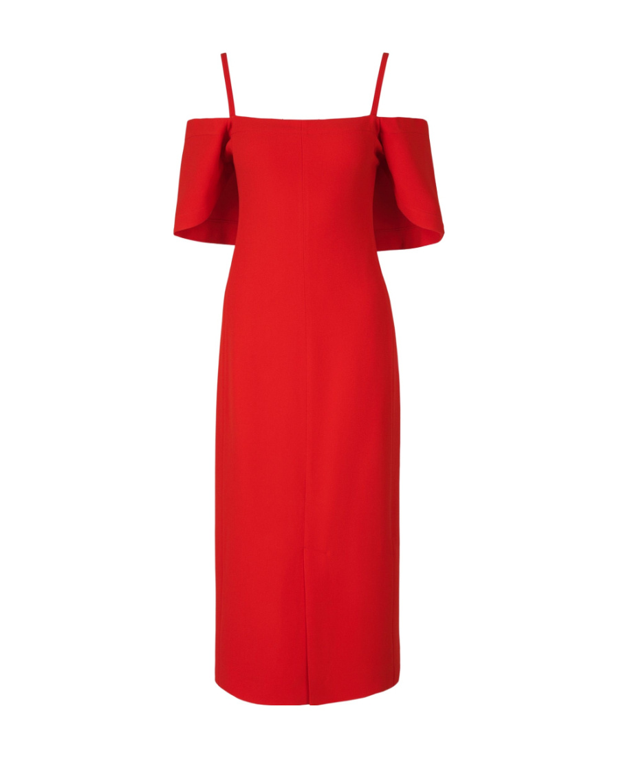 Victoria Beckham Off Shoulder Bandeau Midi Dress In Red