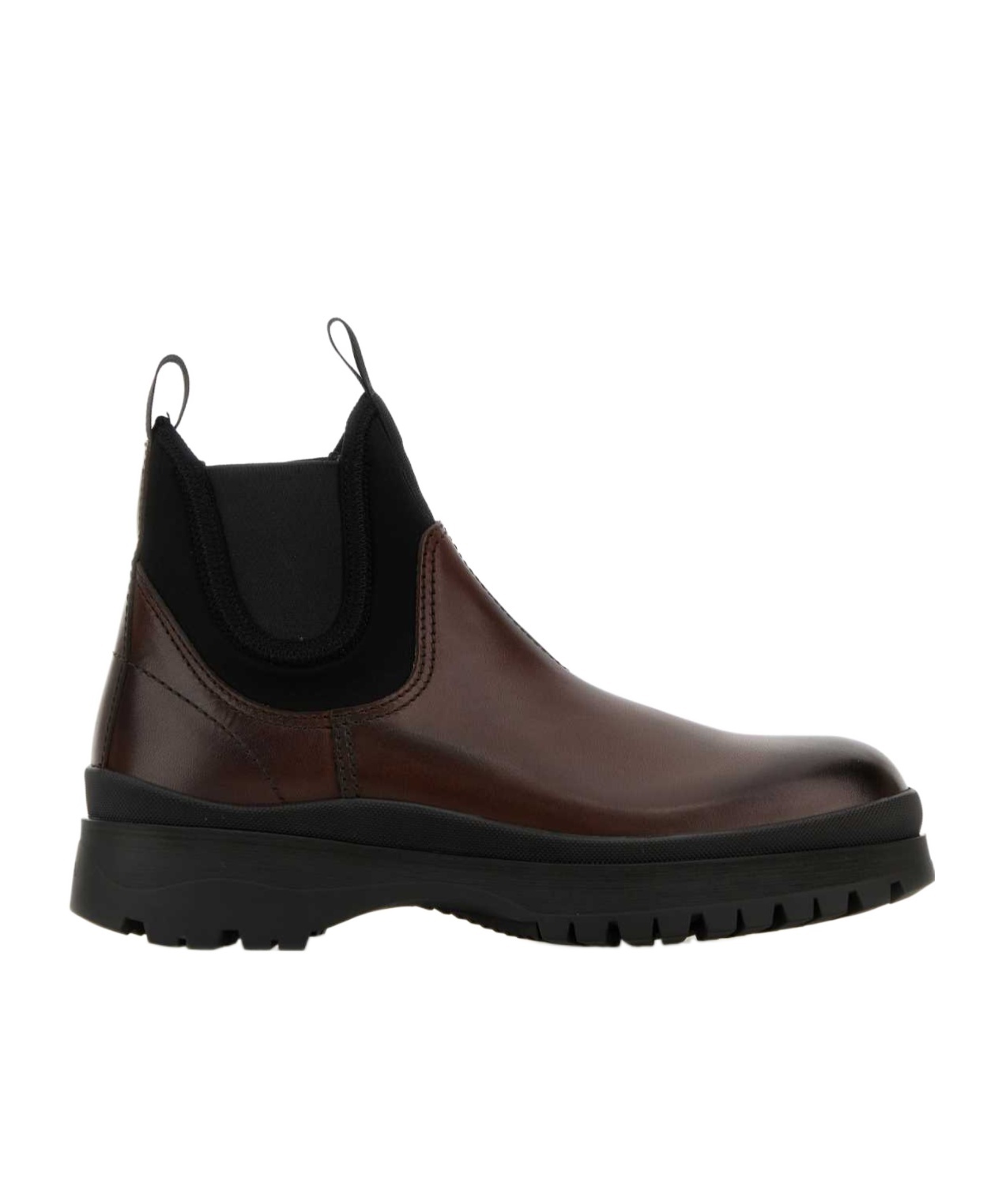 Prada Chunky Sole Leather Ankle Boots In Black