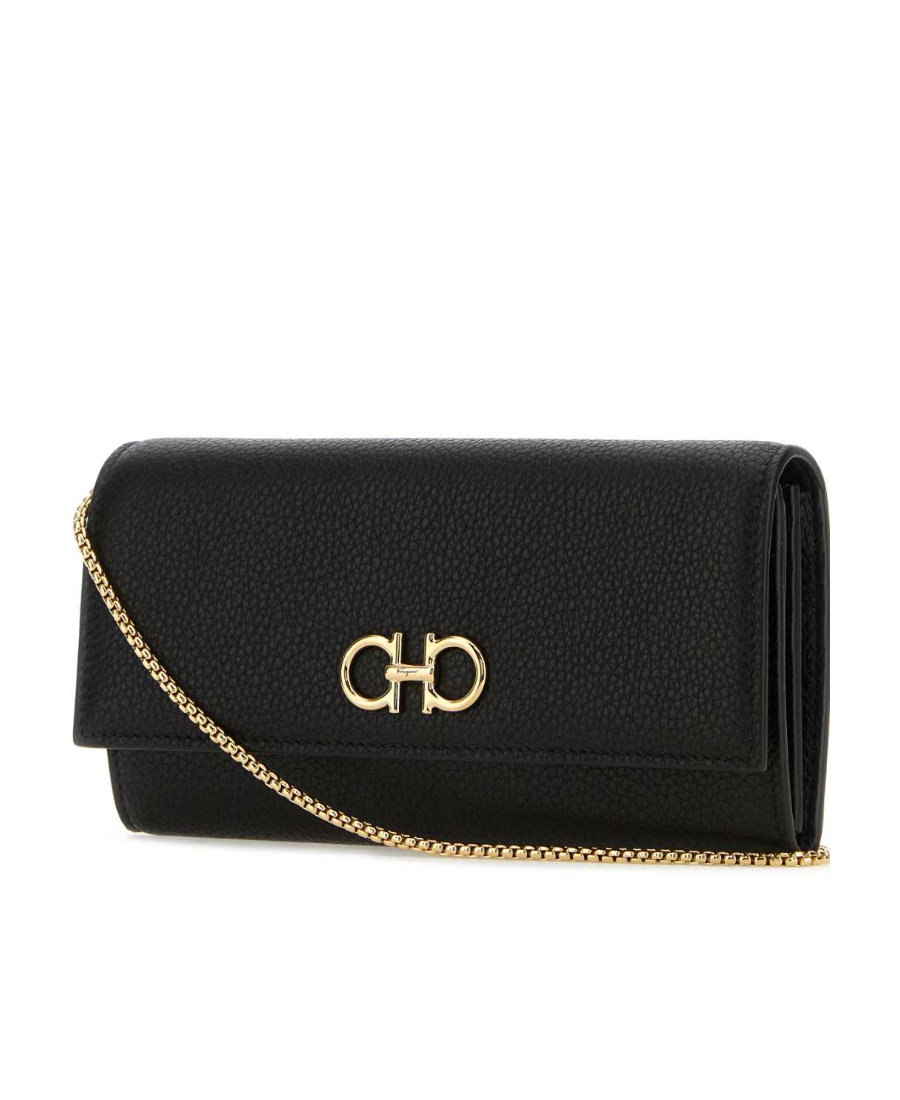 Ferragamo Gancini-plaque Leather Clutch Bag In Black