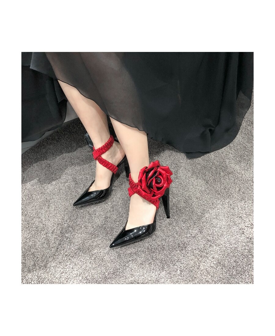 Saint Laurent Freja Flower High Heels In Red
