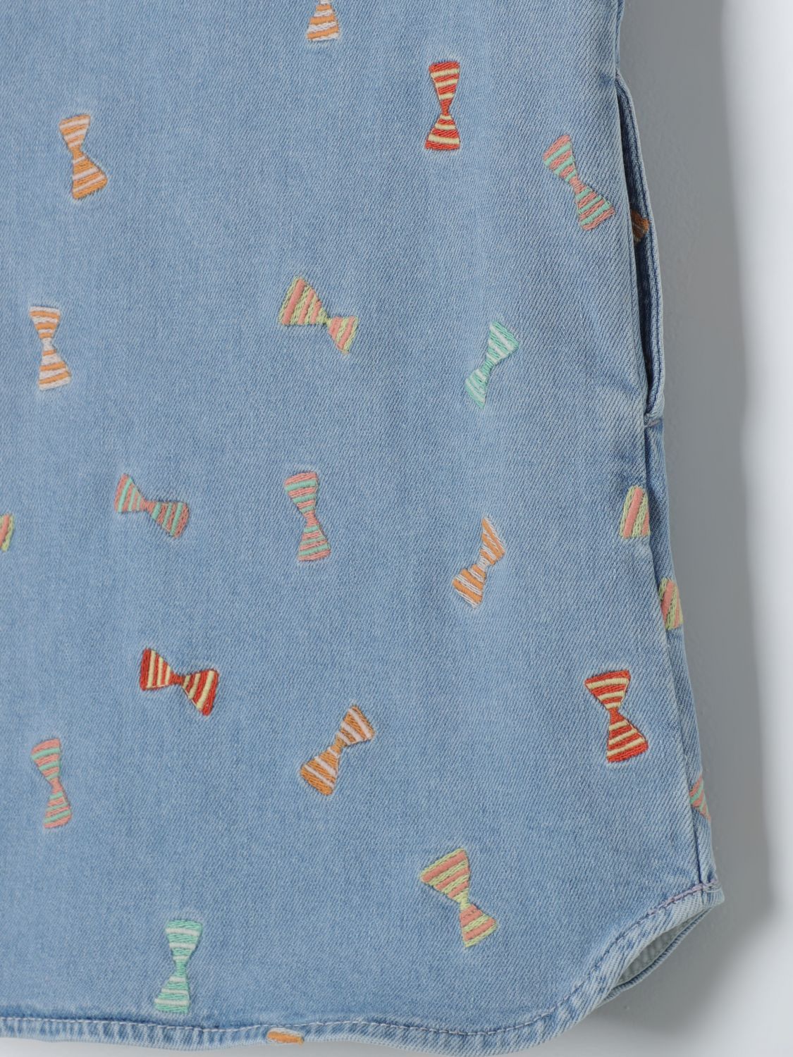 Stella Mccartney Striped Bow Embroidery Denim Dress In Blue