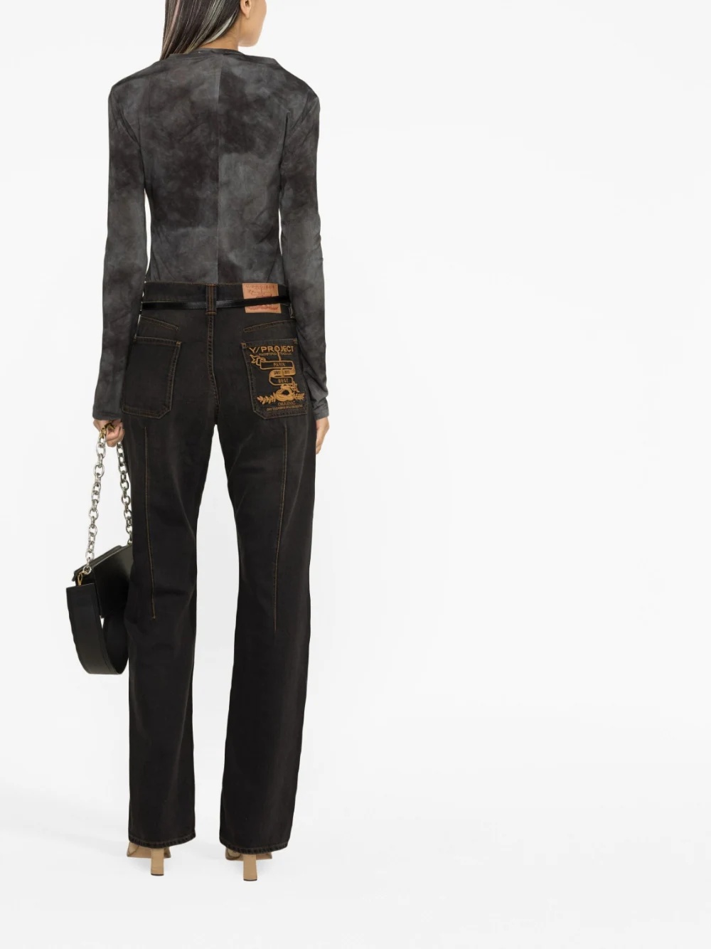 Y/project V-neck Cut-out Bodysuit In Black