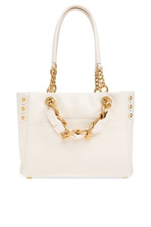 Balmain 1945 Cabas Tote Bag In Monogram Crinkled Leather In Neutral