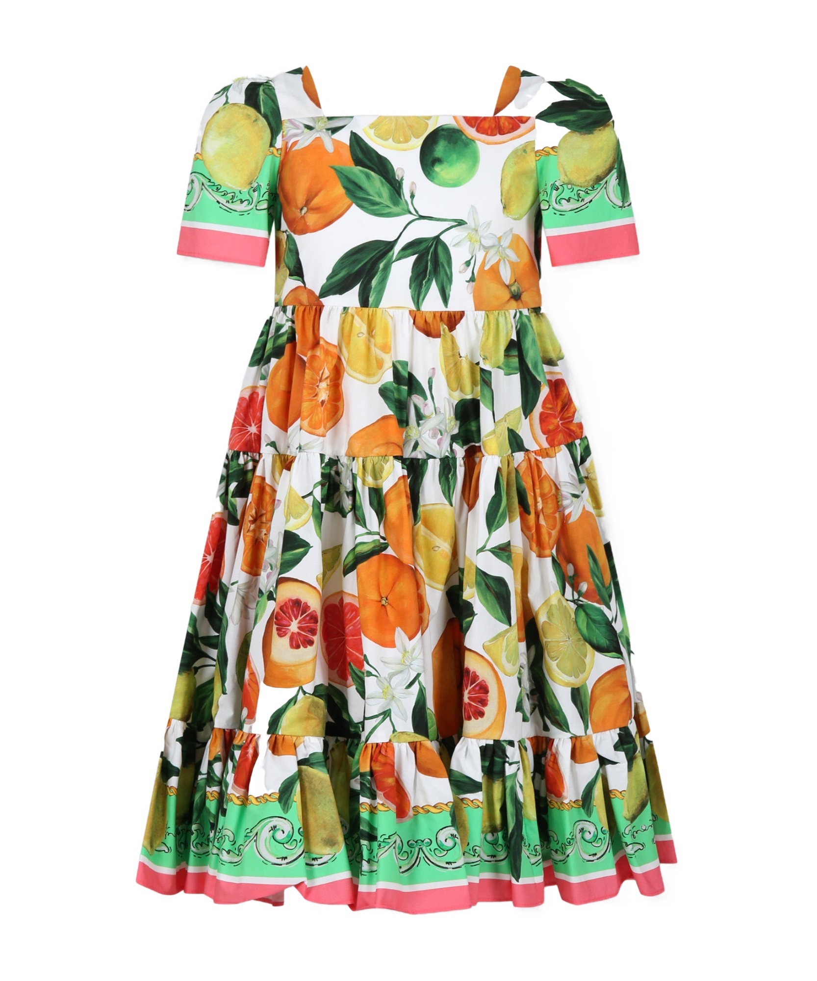 Shop Dolce & Gabbana Lemon  Orange-print Cotton Dress In Multicolor