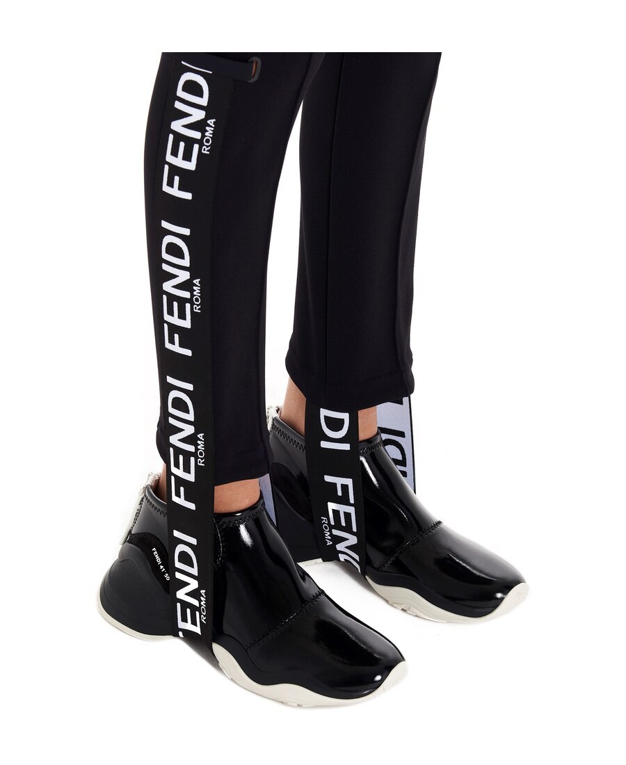 Shop Fendi Elastic Strap Feet Leggings In Black