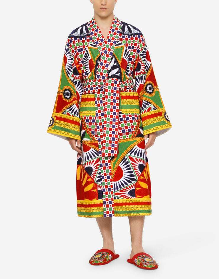 Dolce & Gabbana Graphic-print Long Sleeve Bathrobe In Multicolor