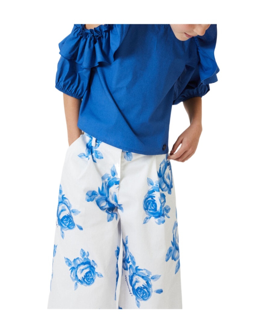 Monnalisa Cotton Ruffled Cut-out Top In Blue