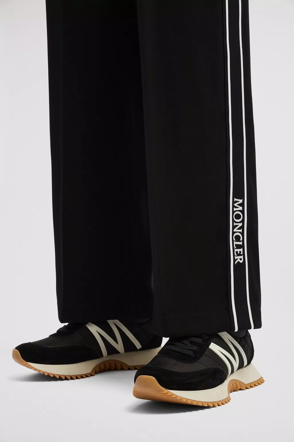 Shop Moncler Satin Track Pants In Black