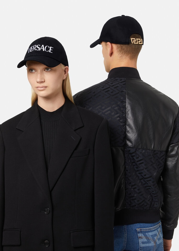 Versace Greca Logo-embroidered Baseball Cap In Black