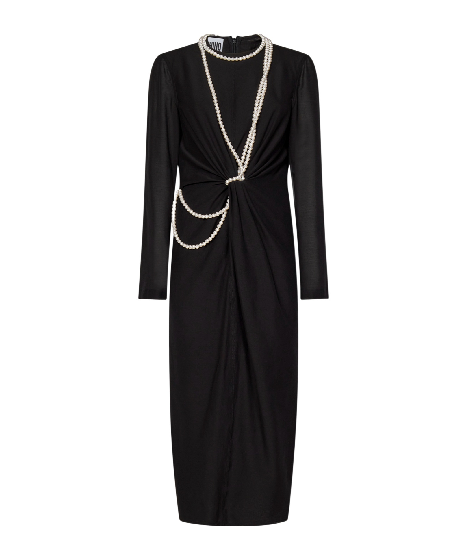 Moschino Black Midi Dress With Pearl Accents And Tailored Fit In Black