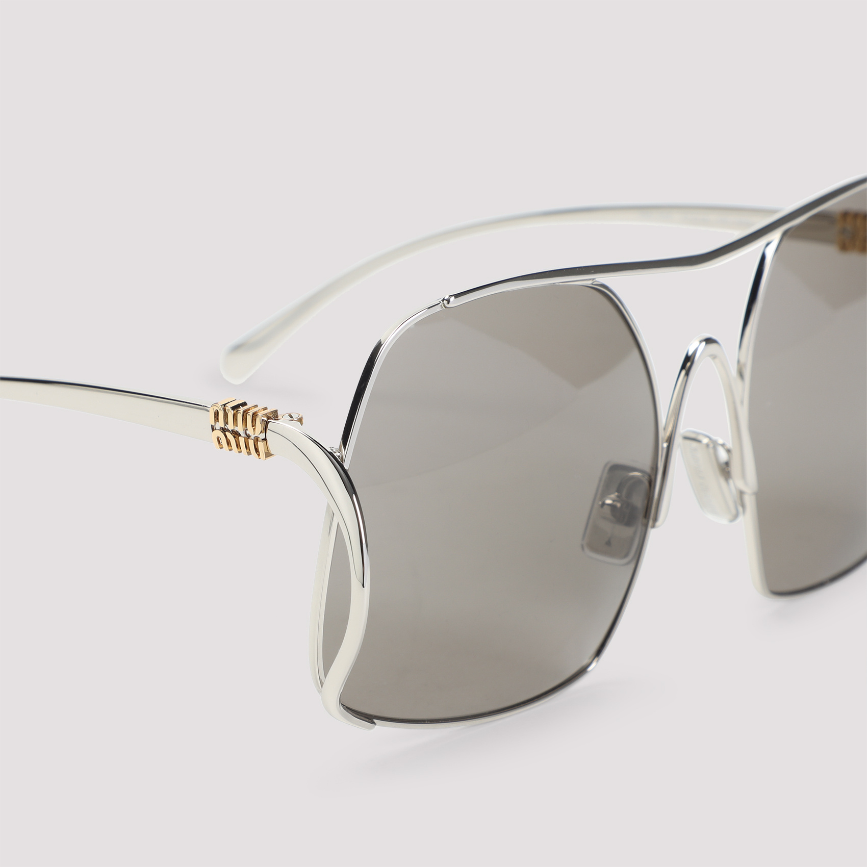 Miu Miu Angular Metallic-acetate Sunglasses With Elegant Temples In Gray
