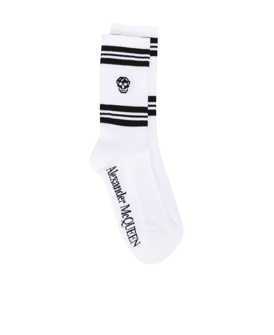 ALEXANDER MCQUEEN RIBBED SKULL PRINT ANKLE SOCKS 