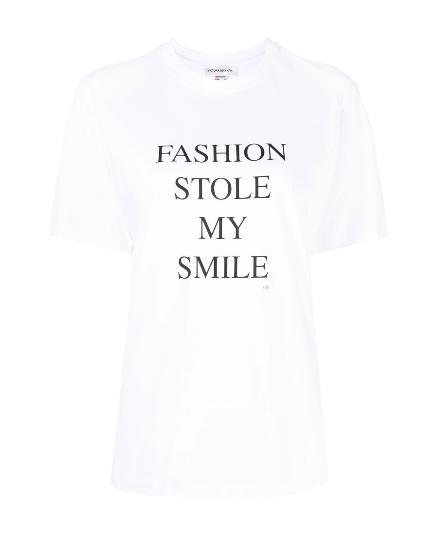 Victoria Beckham White T-shirt With Slogan Lettering On The Front In Cotton Woman In White