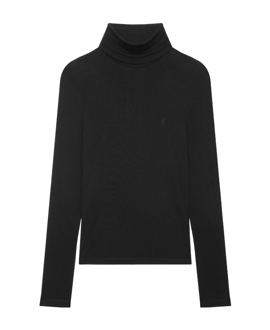 Saint Laurent Cassandre-embroidered Roll-neck Jumper In Black