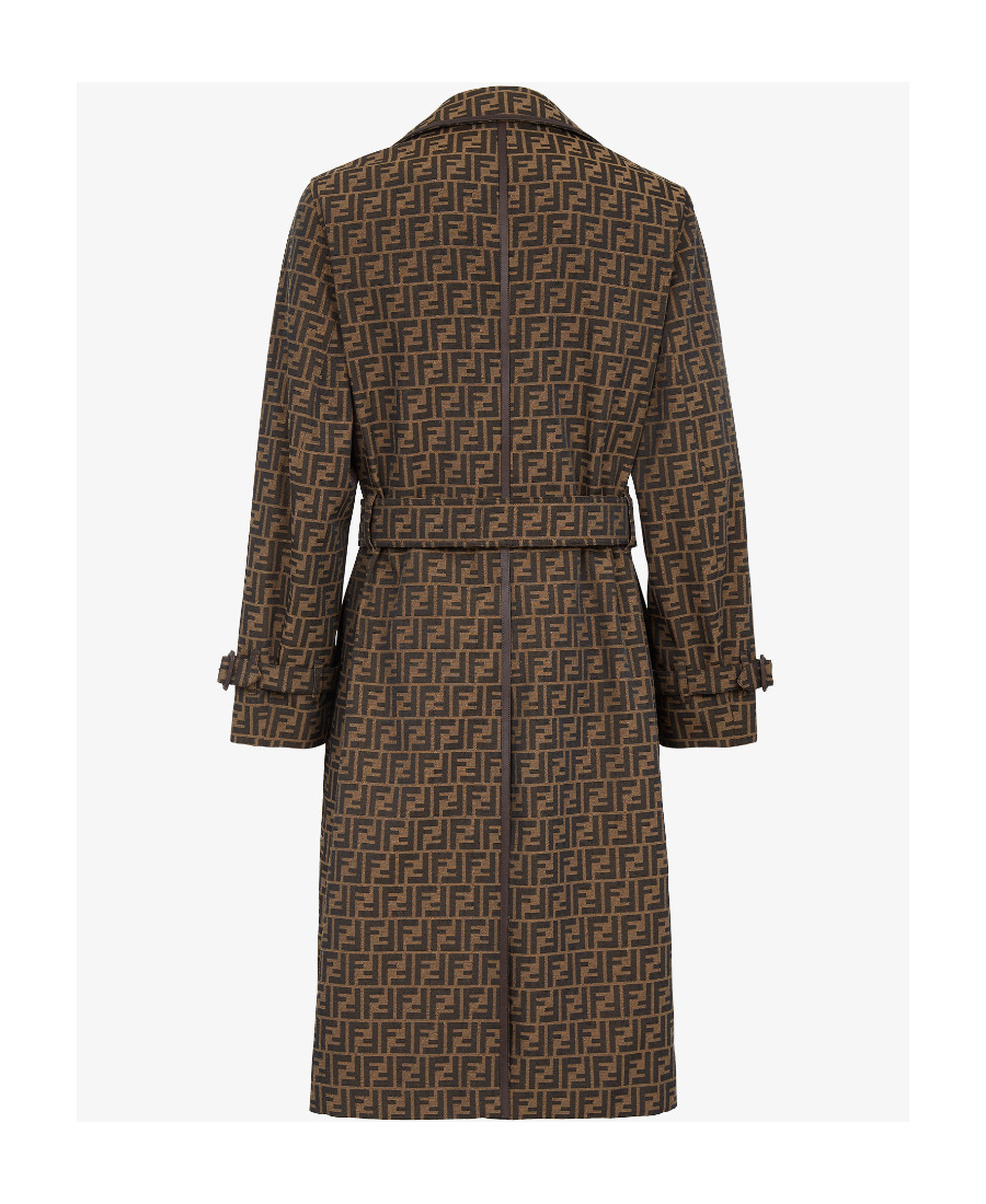 Fendi Ff Jacquard Double-breasted Trench Coat In Brown