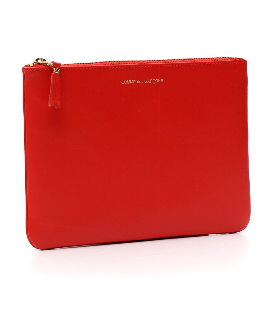 Comme Des Garçons Smooth Leather Pouch In Seven Words In Red