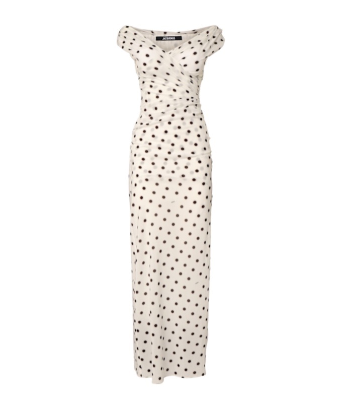 Jacquemus Rita Draped Gathered Polka-dot Crepe De Chine Maxi Dress