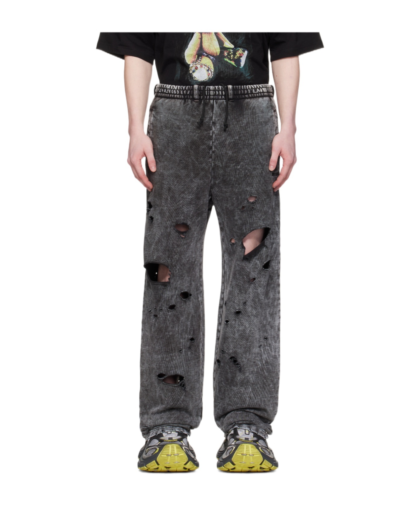 We11 Done Destroyed Jersey Sweatpants In Gray