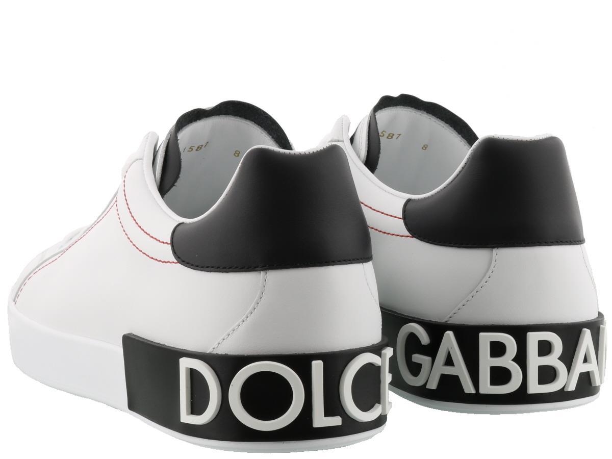 Dolce & Gabbana Portofino Leather Sneakers With Rubberized Logo Shoes In White