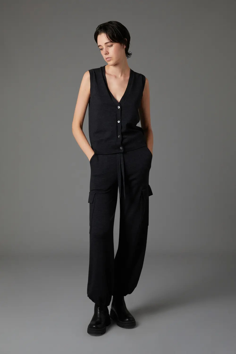 P.a.r.o.s.h Tapered Drawstring Knit Trousers In Black