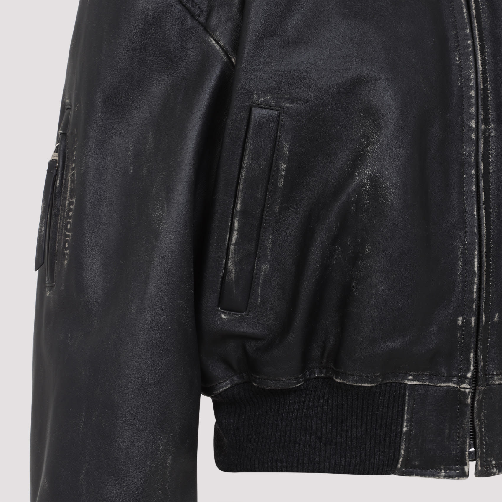 Acne Studios Vintage Leather Cropped Bomber Jacket In Black