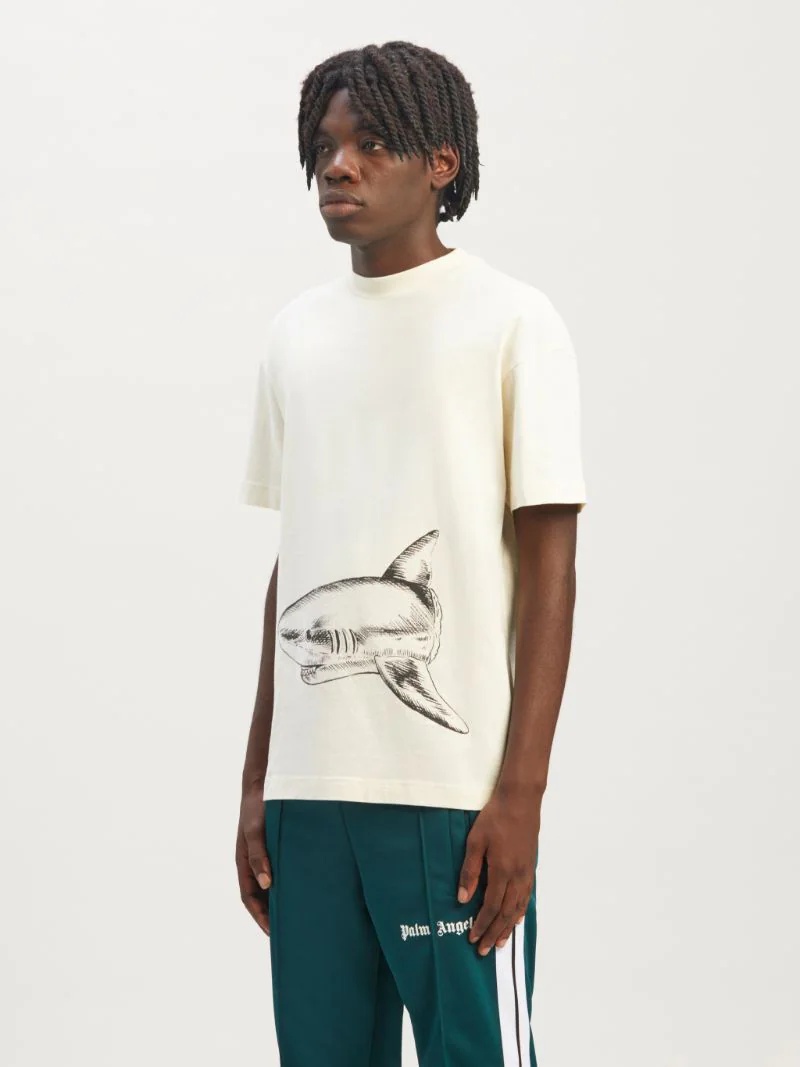 Palm Angels Broken Shark Print Cotton T-shirt In White