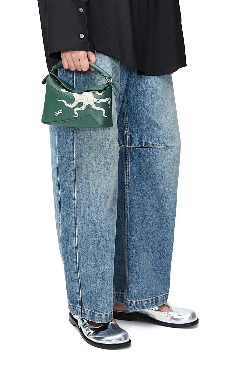 Loewe X Suna Fujita Puzzle Edge Octopus Mini Crossbody Bag In Green