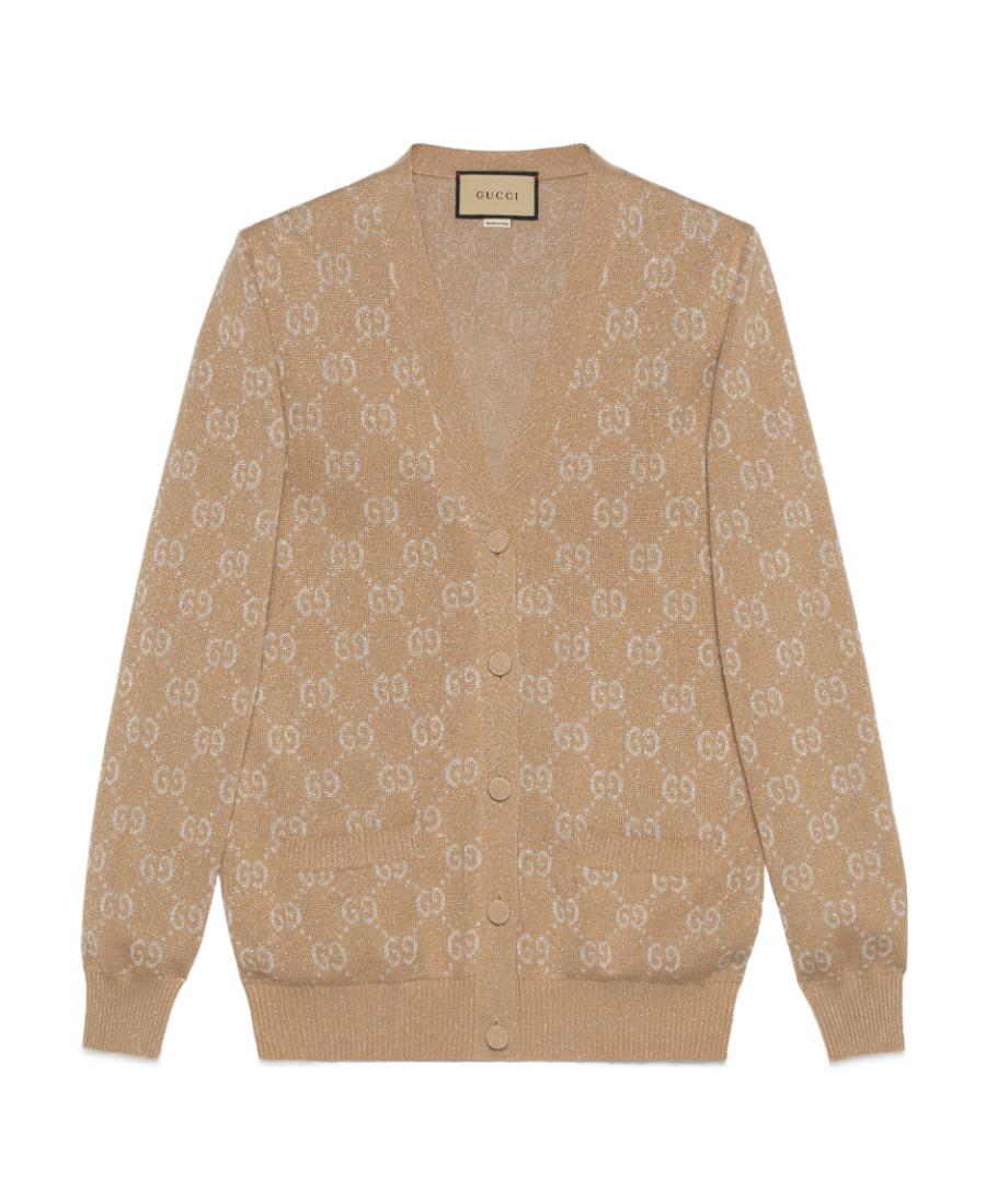 Gucci Gg Intarsia-knit Cardigan In Nude