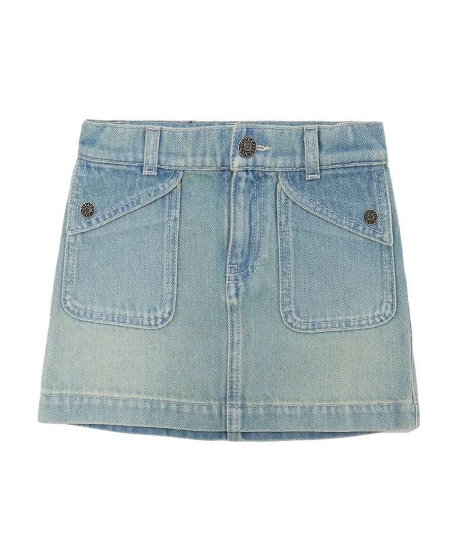 GUCCI GUCCI KIDS LOGO PATCH DENIM SKIRT