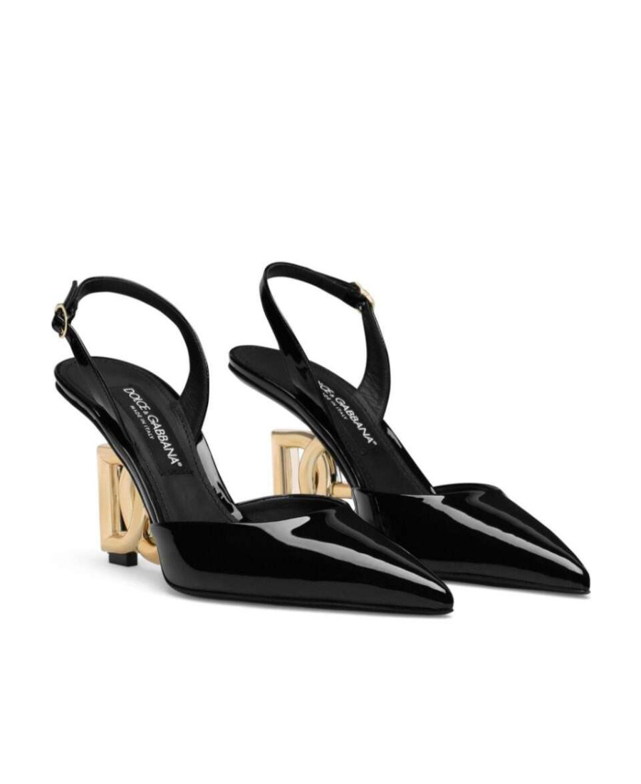 Dolce & Gabbana Lollo Patent Leather Slingback Pumps In Black