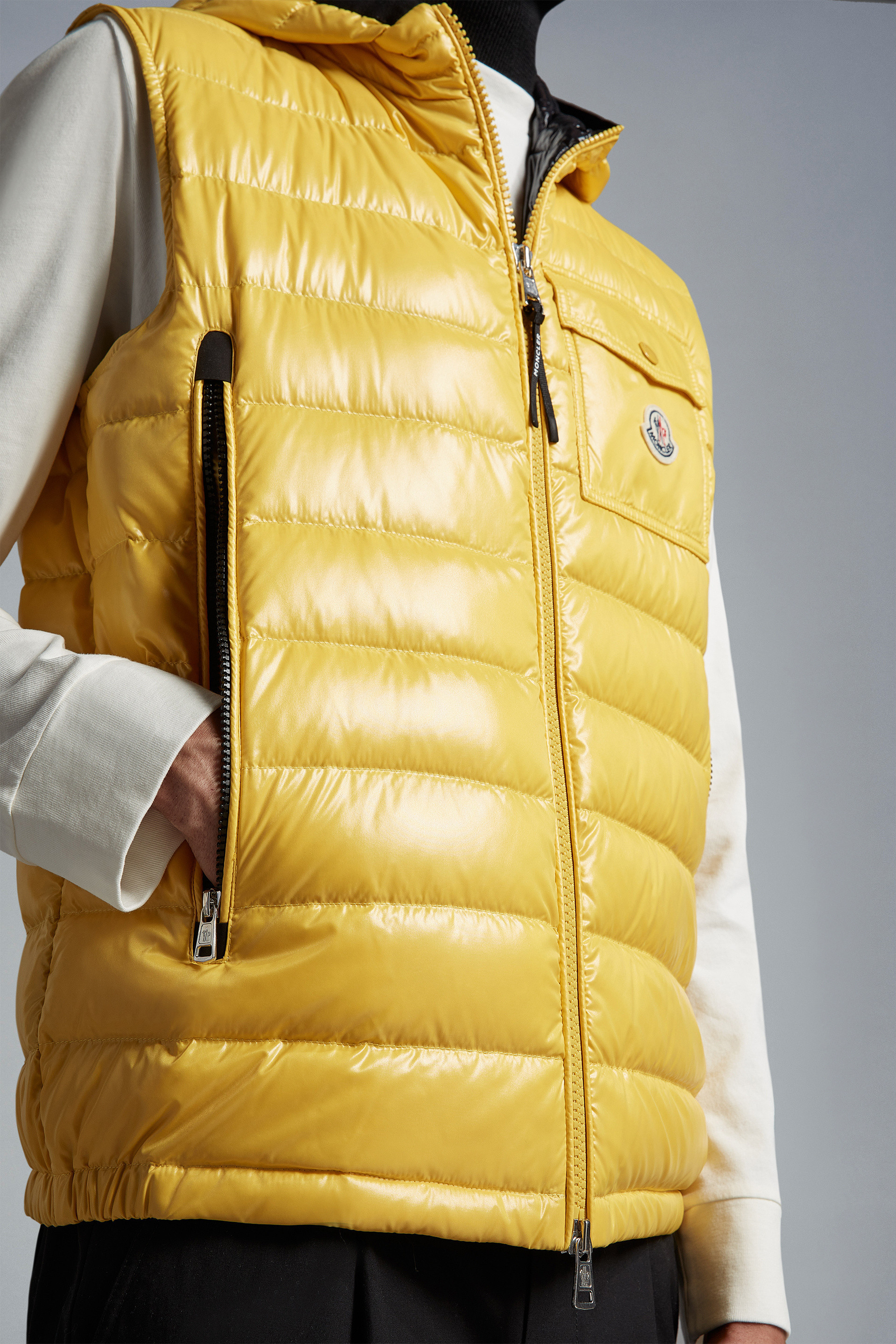 Shop Moncler Chest Logo-patch Padded Gilet In Yellow