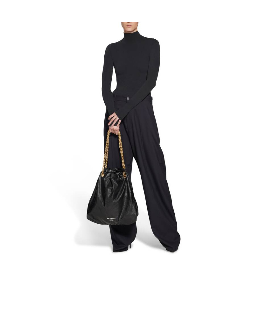 Balenciaga Medium Leather Crush Tote Bag In Black