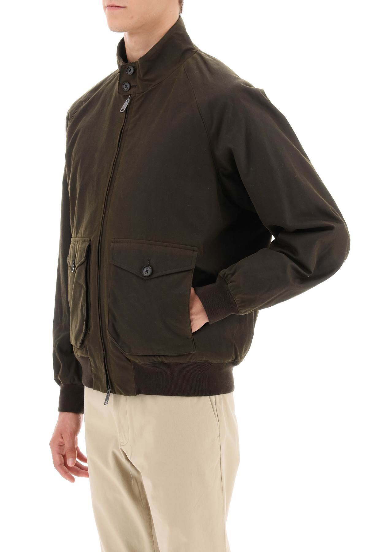 Baracuta Dark Green Cotton Bomber Jacket With Fleece Lining And Flap Pockets In Black