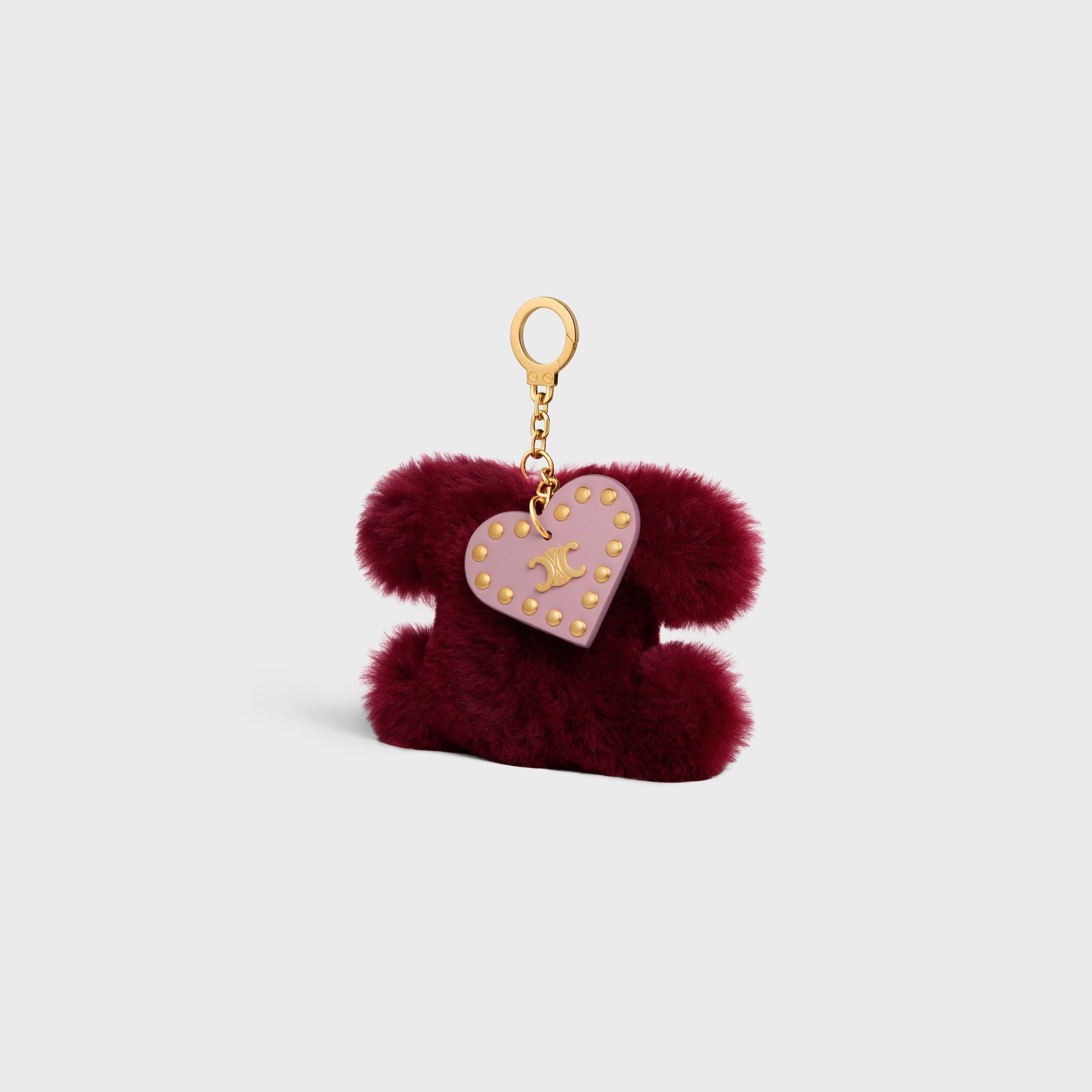 Celine Triomphe Pom-pom Charm In Shearling And Calfskin In Brown
