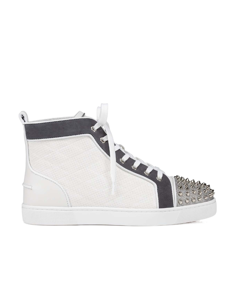 Christian Louboutin Lou Spikes High-top Leather Sneakers In White