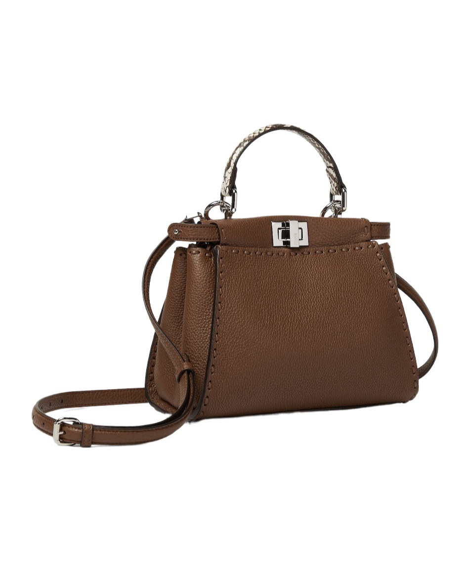 Fendi Mini Peekaboo Leather Tote Bag In Brown