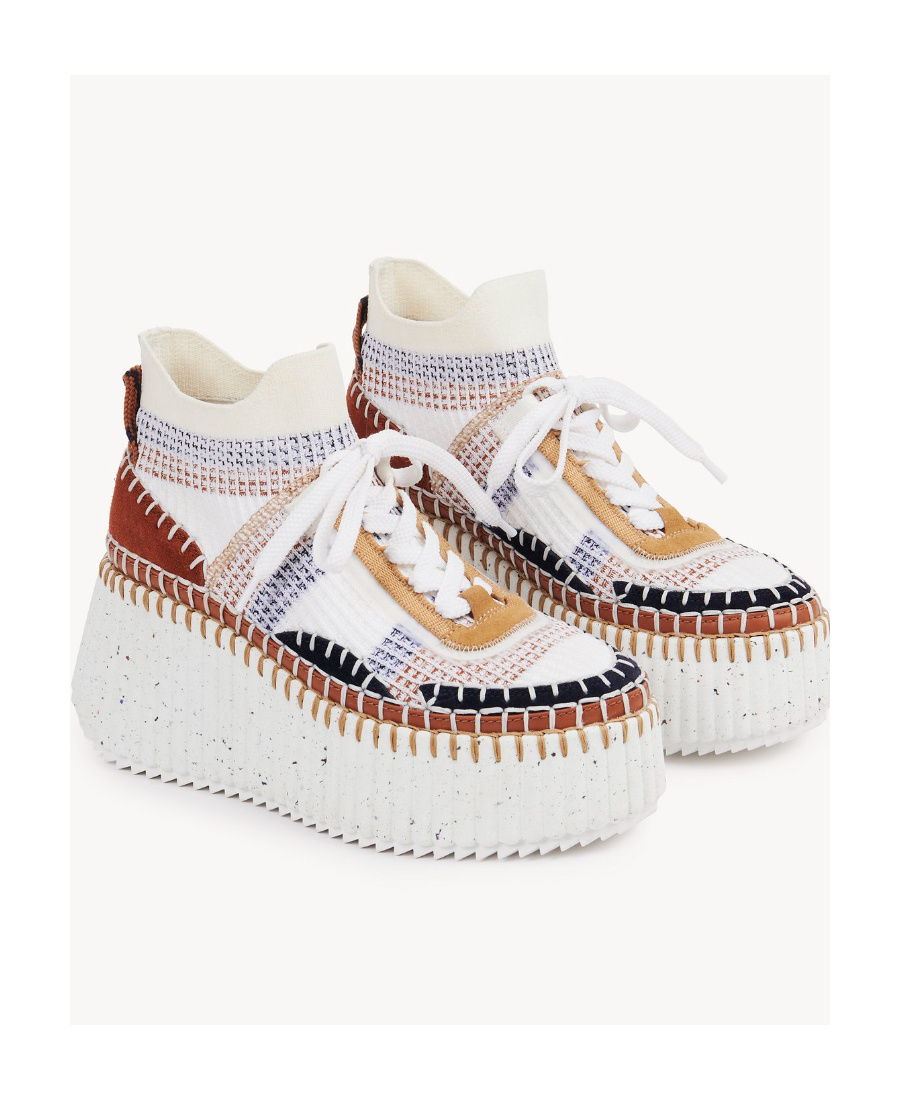 Shop Chloé Nama 80mm Platform Wedge Sneakers In White
