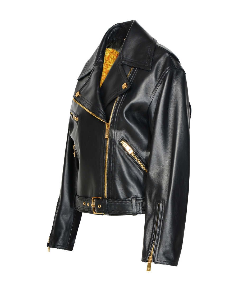 Versace Medusa-embellished Leather Biker Jacket In Black