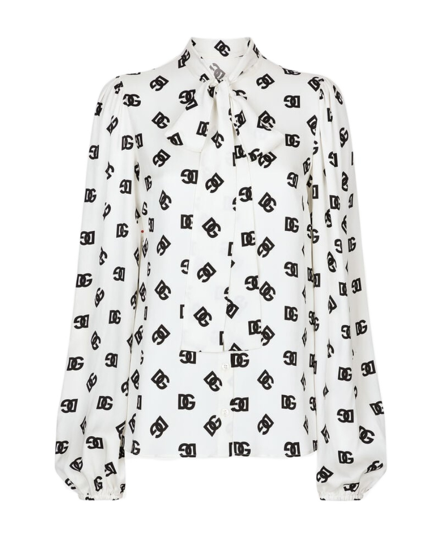 Dolce & Gabbana Logo-print Attached-scarf Shirt In White