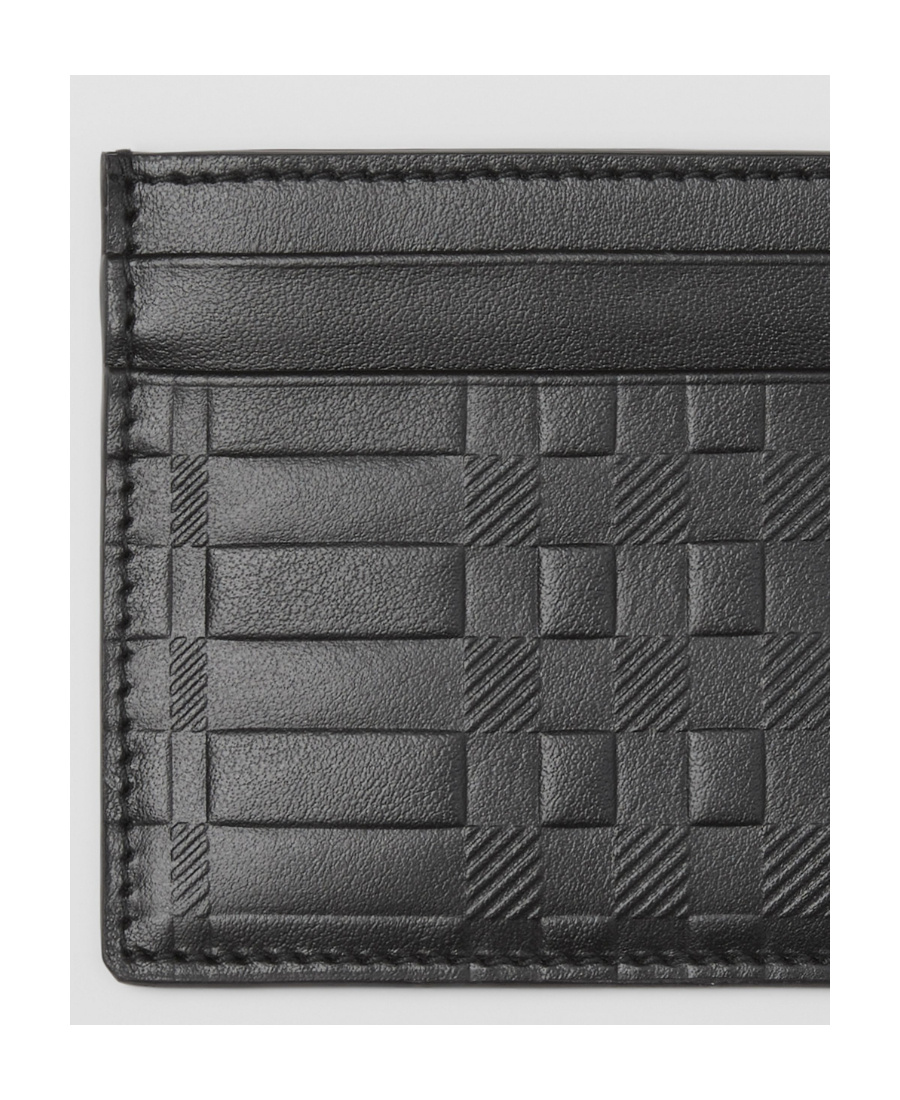Burberry Embossed Check Leather Cardholder In Black