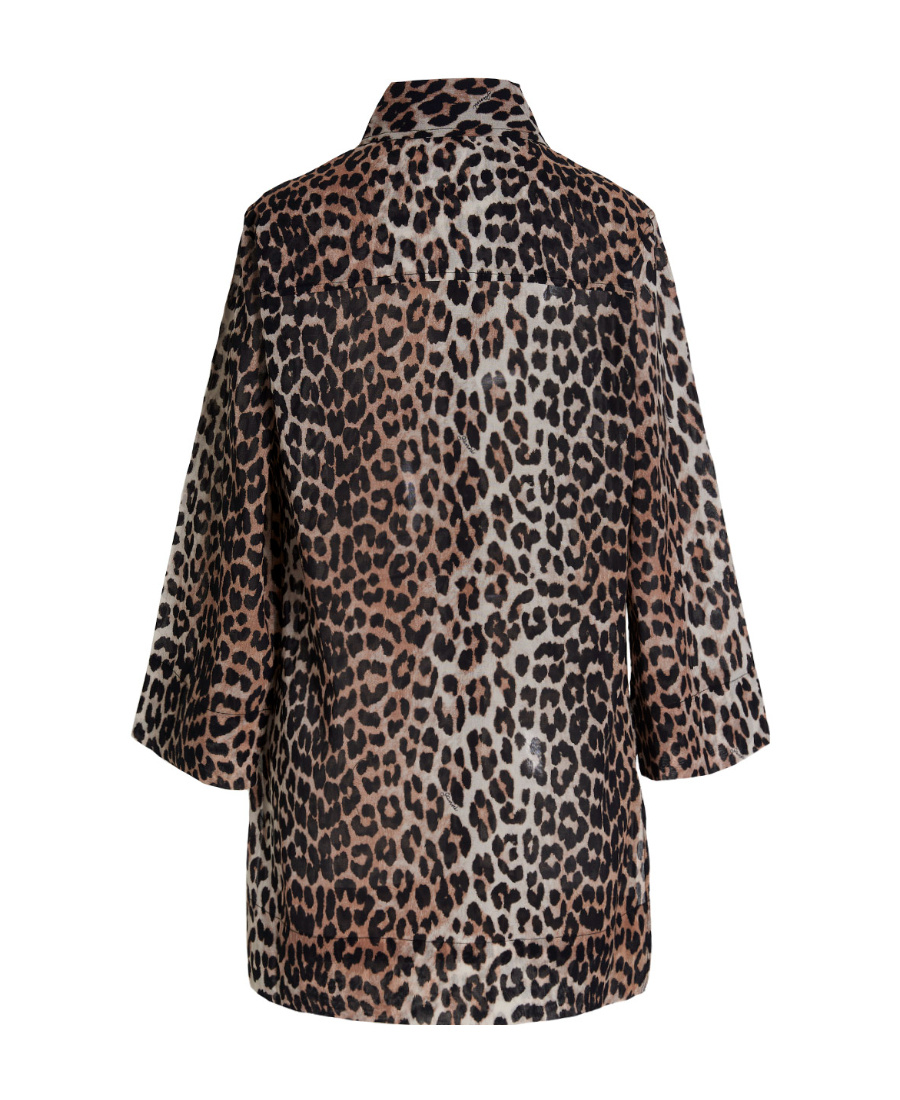 Ganni Leopard-print Organic-cotton Shirt In Black