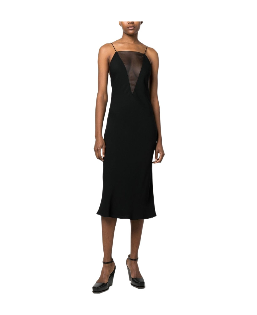 Stella Mccartney V Mesh Compact Crepe Slip Dress In Black