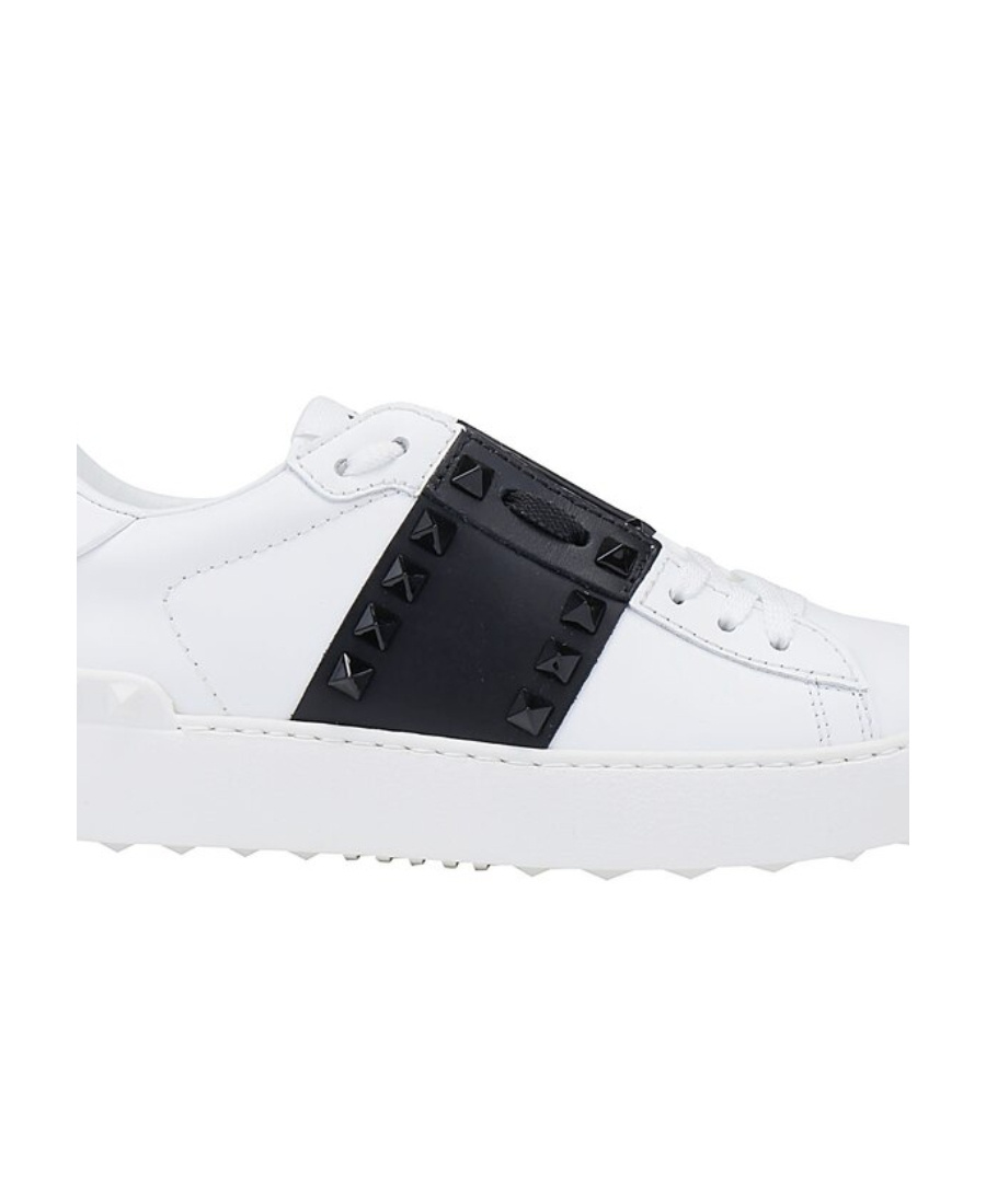 Valentino Rockstud Open Leather Sneakers In White