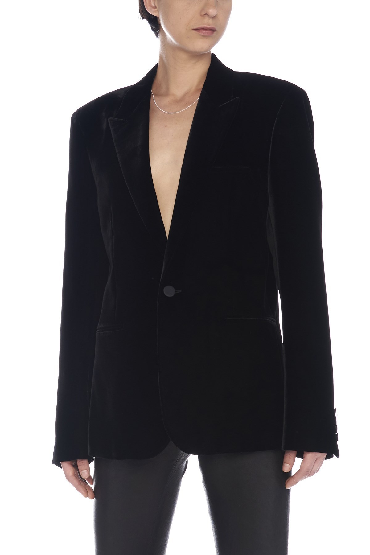 Saint Laurent Velvet-effect Single-breasted Blazer In Black