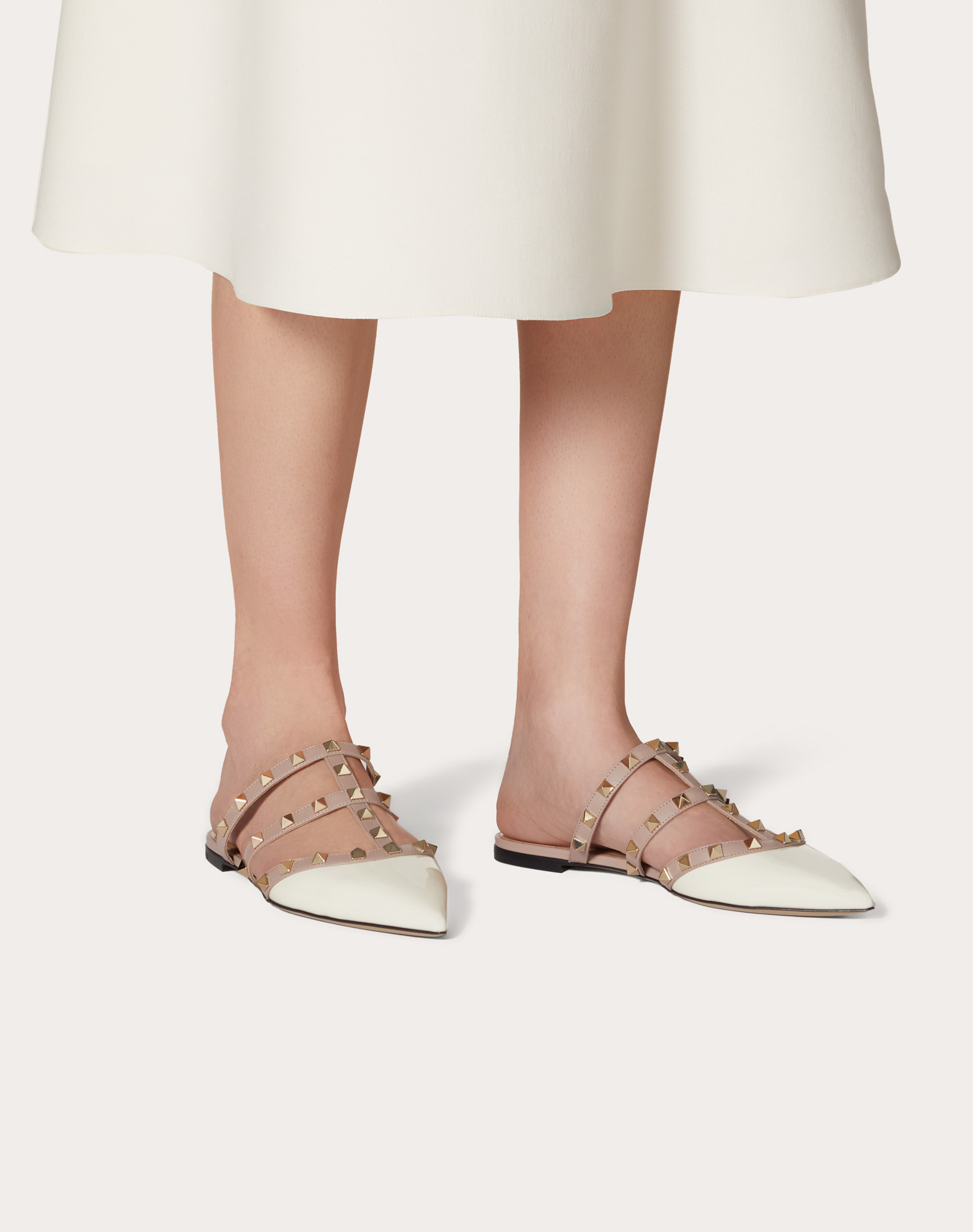 Shop Valentino Rockstud Patent-leather Mule In Nude