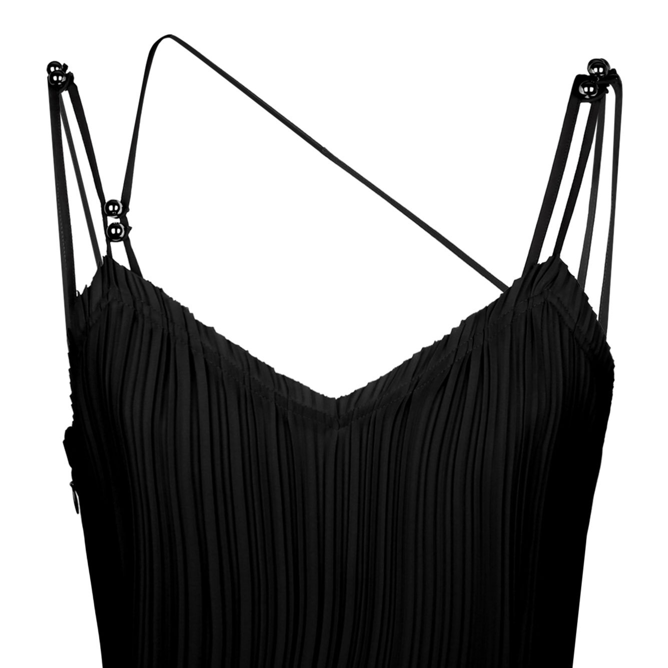 Lanvin Maxi Black One-shoulder Pleated Dress With Beads In Crêpe De Chine Woman In Black