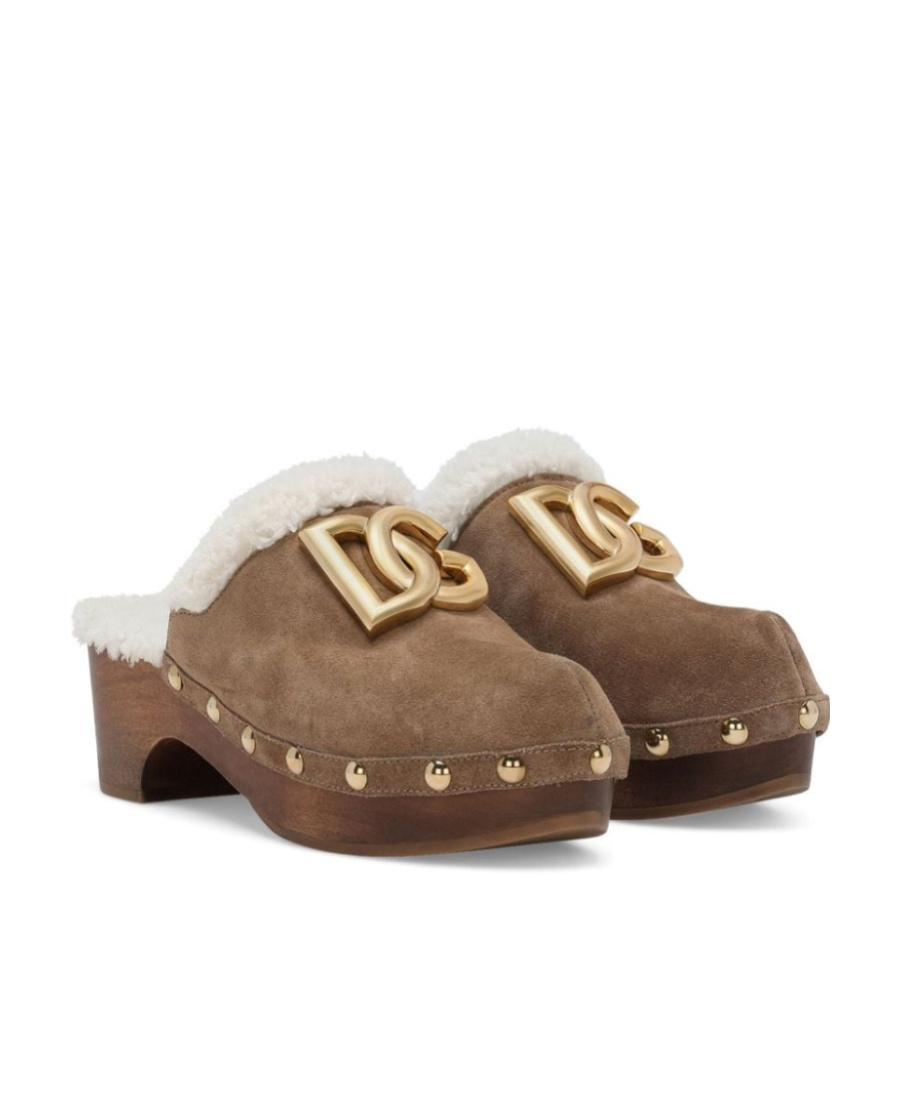 Dolce & Gabbana Logo-plaque Suede Clogs In Brown