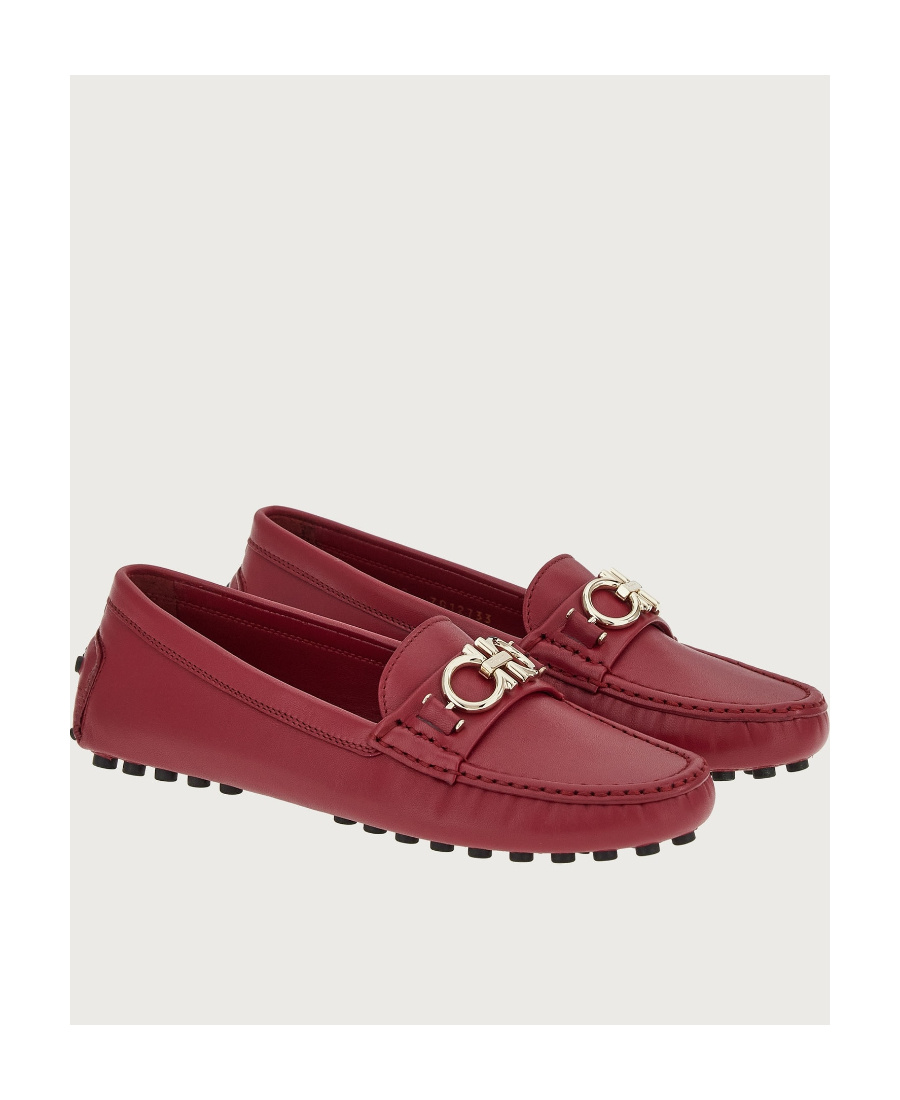 Ferragamo Gancini Driver Loafers In Red